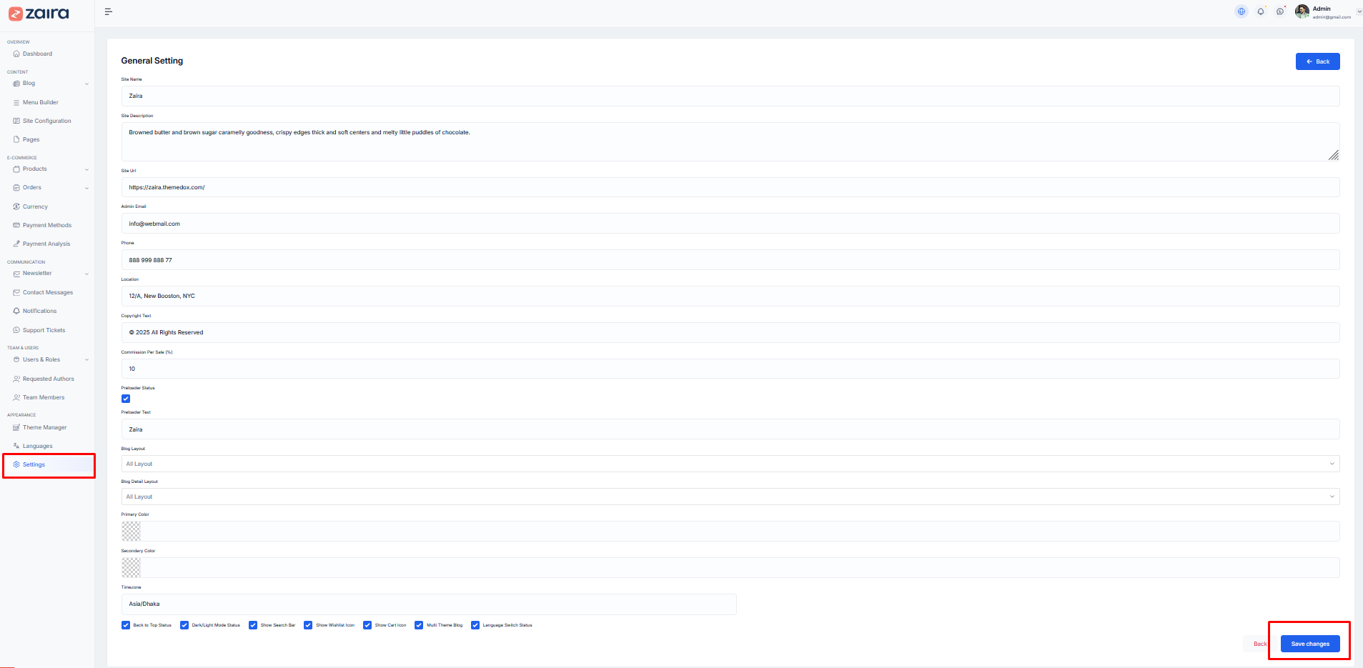 general settings form