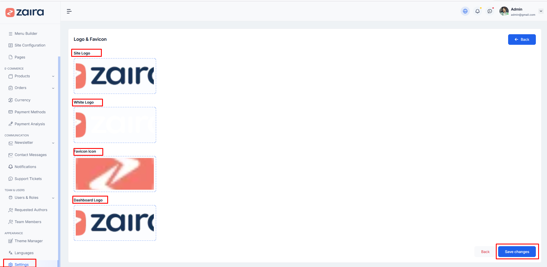 Logo upload interface
